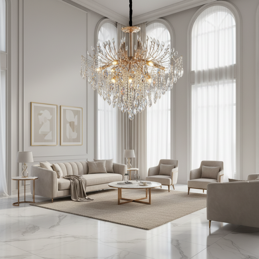Lustre en cristal CC9313/12FGD, 12x E14, diamètre 50 cm, doré