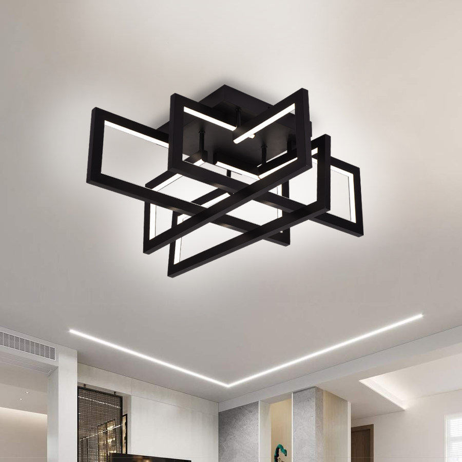 Lustre LED avec télécommande 96W, 4 éléments, Lumière froide/chaude/neutre, Dimmable, Noir