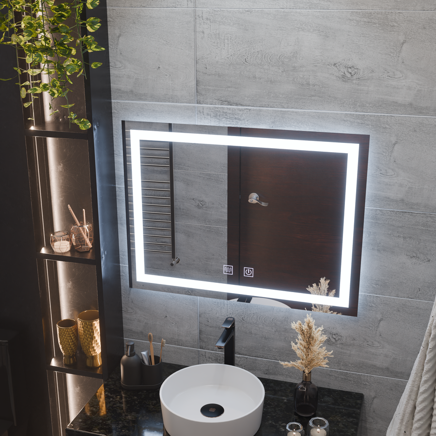 Miroir LED rectangulaire, 80x60cm, RADIANTE Touch, Système anti-buée, Gradable