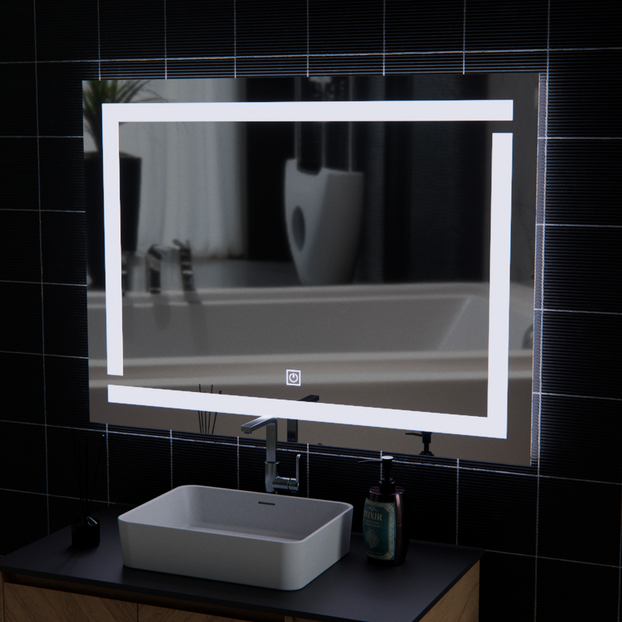 Miroir Giga LED, 80x60cm, Argent, Touch, lumière 6000K