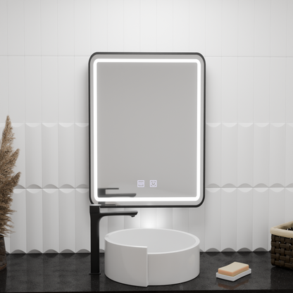 Miroir LED rectangulaire, 60x80cm, EDGE Touch, système anti-buée, cadre noir
