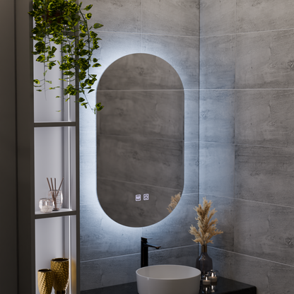 Miroir LED ovale, 50X80cm, E14S/50X80, tactile, système antibuée