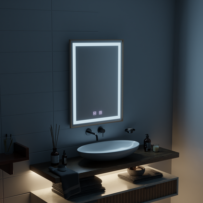 Miroir LED Touch Kariri, 60x80 cm, fonction anti-buée, cadre brossé Or Rose