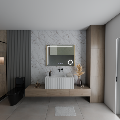 Miroir LED avec capteur MotionGlow Rosalia 80 x 60 cm Lumière chaude/froide/neutre Système anti-buée à intensité variable Thermomètre Horloge Collection Marcello Funghi