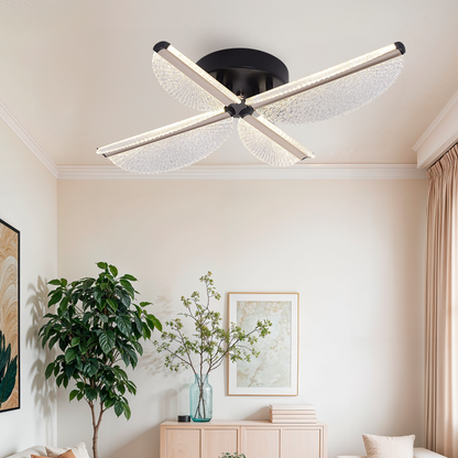 Lustre LED avec télécommande TULLIO 43W, 4 pétales, lumière froide/chaude/neutre, variable, noir