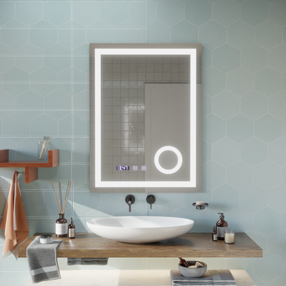 NIVERA Miroir Tactile LED Système de Désembuage, Horloge et Température Loupe Cosmétique 60x80 cm