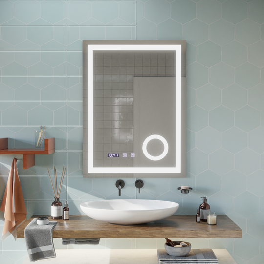 Miroir tactile LED NIVERA système de désembuage, horloge et température 60x80 cm miroirs grossissants cosmétiques Korman S titre par défaut Alessandro Design