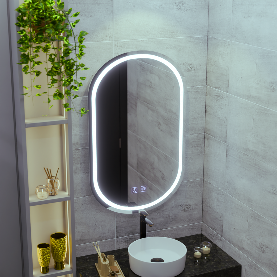 Miroir Ovale LED 50X80cm, Velara Touch, Système Antibuée, Intensité Variable, Lumière Froide 6000K