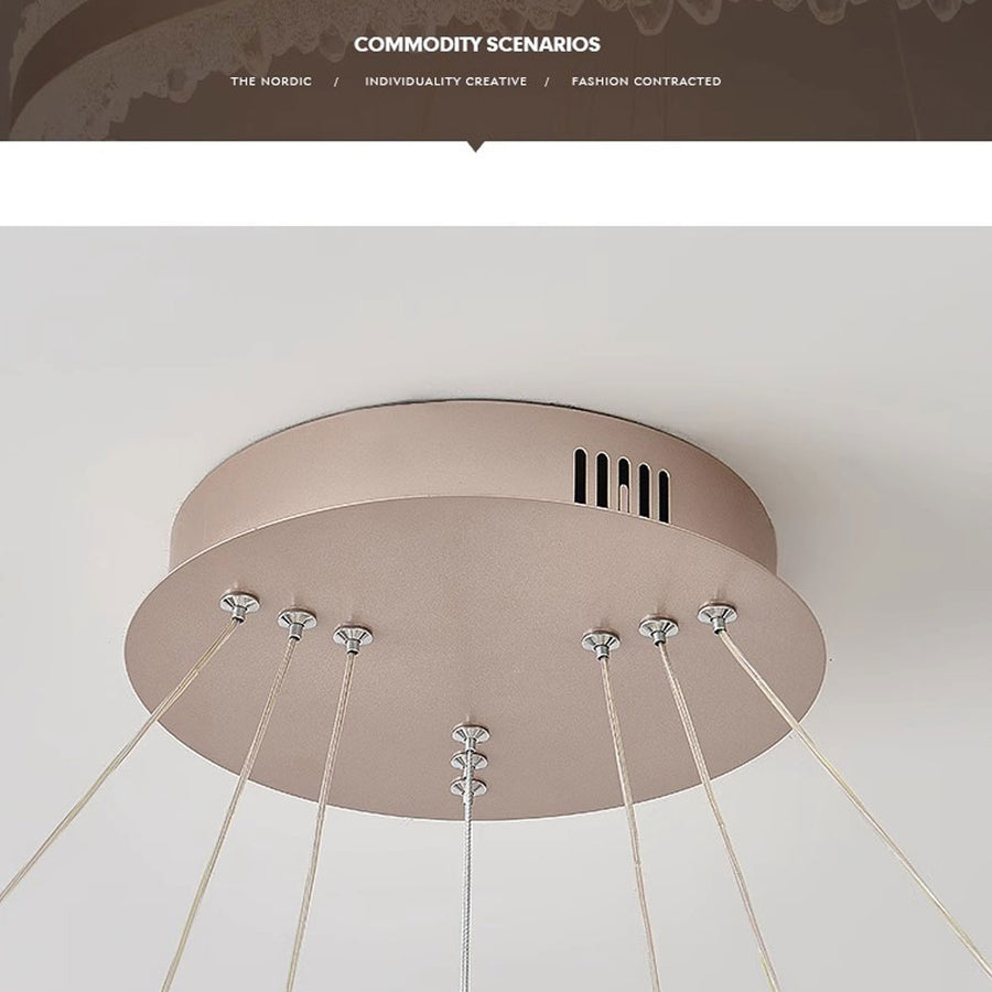 Lustre LED suspendu avec télécommande NIVALIS 126W, Cercles 40x60cm, Lumière Froide/Chaude/Neutre, Dimmable, Hauteur Réglable, Doré