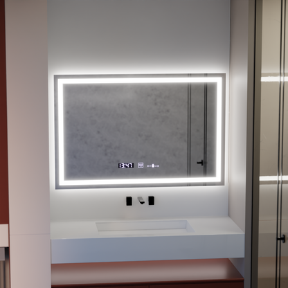 Miroir LED rectangulaire 120x80cm Vérité MotionGlow Marcello, Système anti-buée, Horloge & Thermomètre, Intensité variable