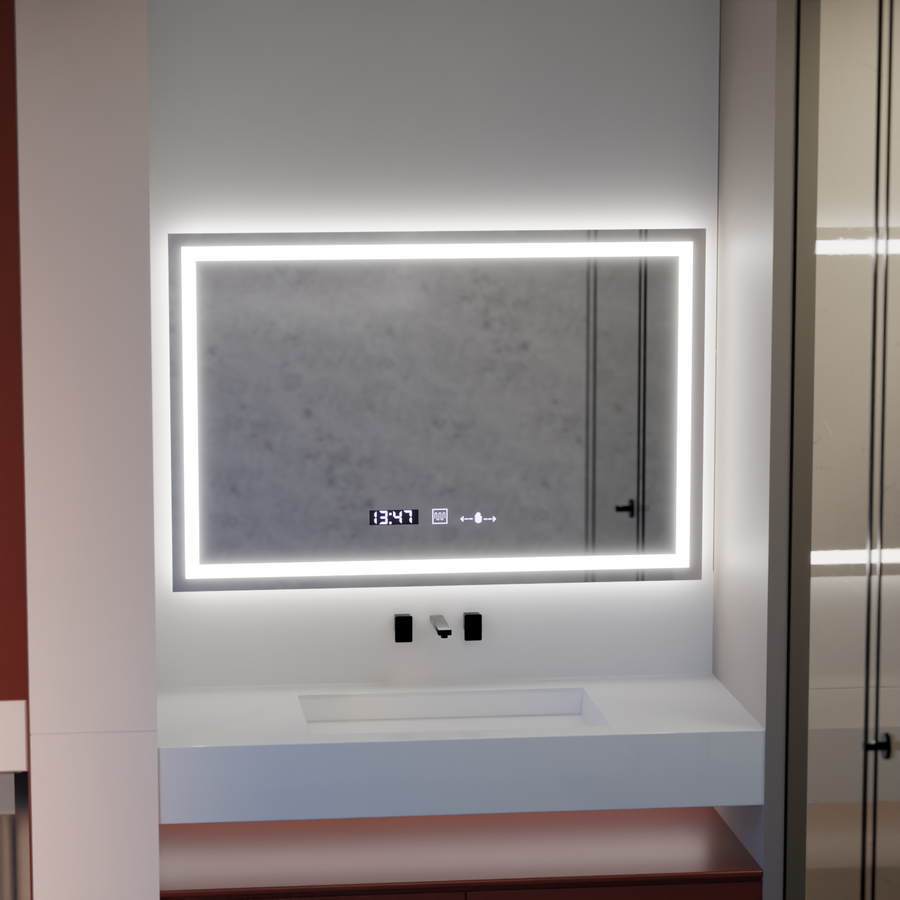 Miroir LED rectangulaire 120x80cm Vérité MotionGlow Marcello, Système anti-buée, Horloge & Thermomètre, Intensité variable