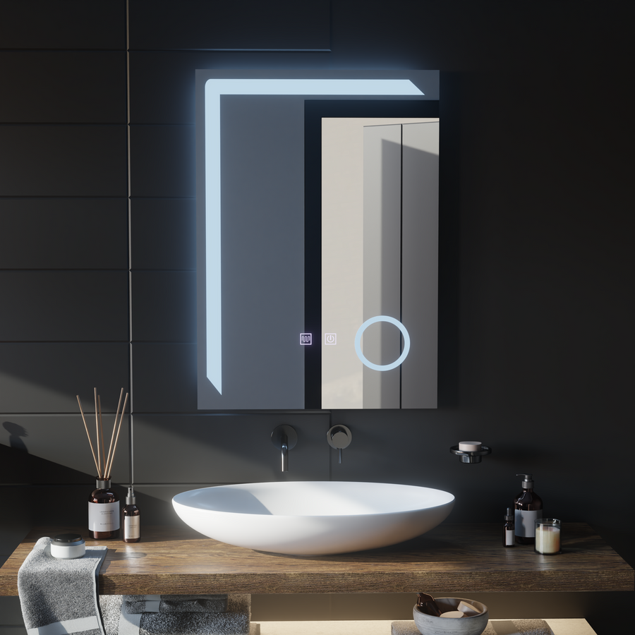Miroir LED rectangulaire, 60x80cm, Linea Touch, système anti-buée, intensité variable
