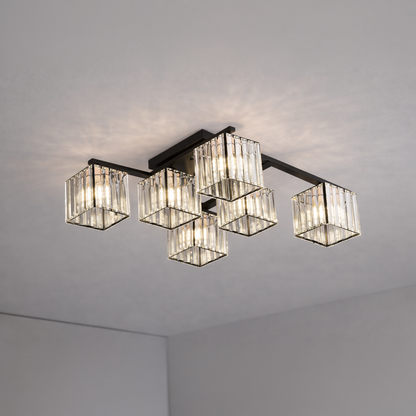 Lustre géorgien moderne classique, LC111/6BK, 6x E27, noir, métal et verre