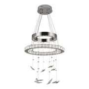 Lustre LED suspendu avec télécommande et cristal 36W, 2 Cercles, Lumière Froid/Chaud/Neutre, Dimmable, Chrome Brillant, Hauteur Réglable