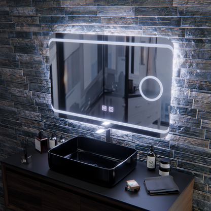 Miroir LED E30S/65X45, fonction tactile et anti-buée, lumière cosmétique, 65x45cm, lumière froide 6000K