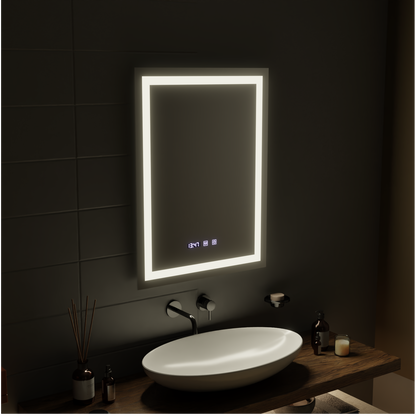Miroir LED MODENA Touch Système anti-buée, Horloge et Température 60x80 cm