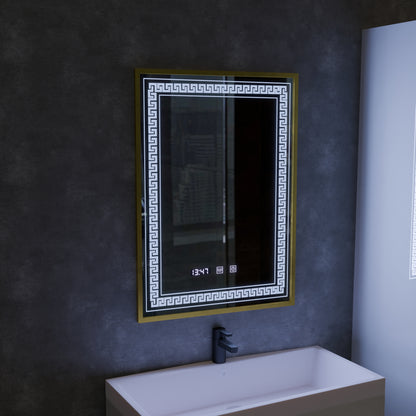 Miroir LED Touch Bruno, système anti-buée, horloge et température, 60x80 cm, cadre doré brossé, S84/60X80