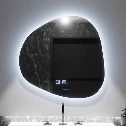Miroir LED organique 60x60cm, Duna Touch, système anti-buée, intensité variable
