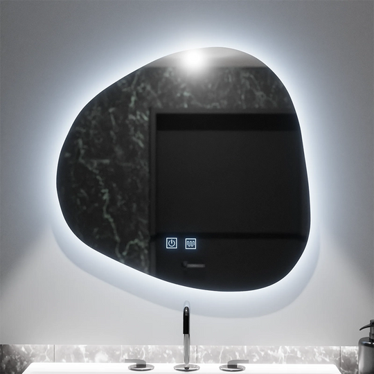 Miroir LED organique 60x60cm, Duna Touch, système anti-buée, intensité variable