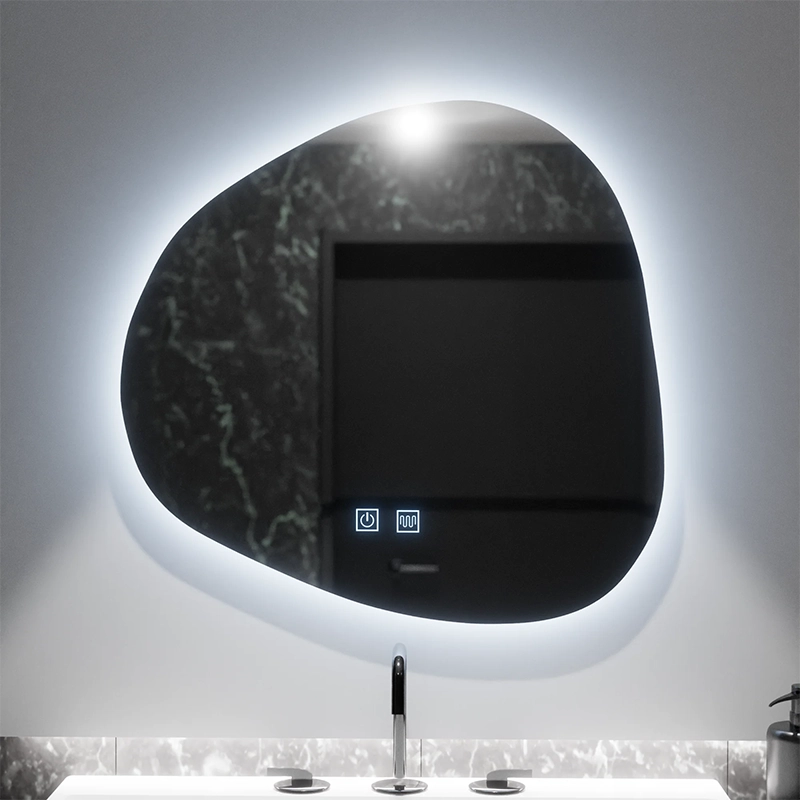 Miroir LED organique 60x60cm, Duna Touch, système anti-buée, intensité variable