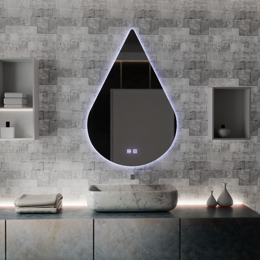Miroir LED Touch River Anti-buée Système 80X120cm, Forme Goutte.