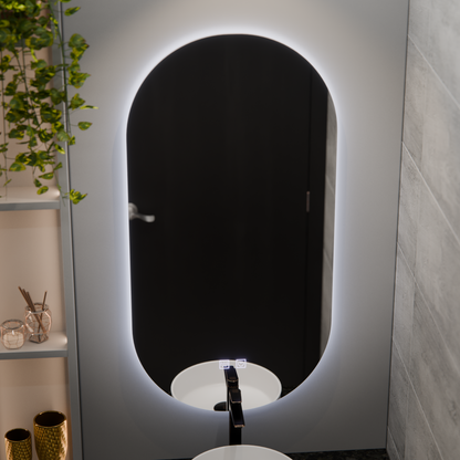 Miroir LED ovale, 50x100cm, Velara Touch, système anti-buée, intensité variable