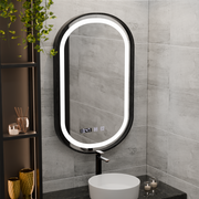 Helmut Miroir Tactile LED Système de Désembuage, Horloge et Température 50x90 cm Cadre Noir Brossé Marcello Funghi