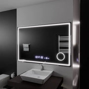 Miroir LED rectangulaire, 120x80 cm, Souverain MotionGlow Marcello, système anti-buée, horloge et thermomètre, loupe cosmétique, intensité variable