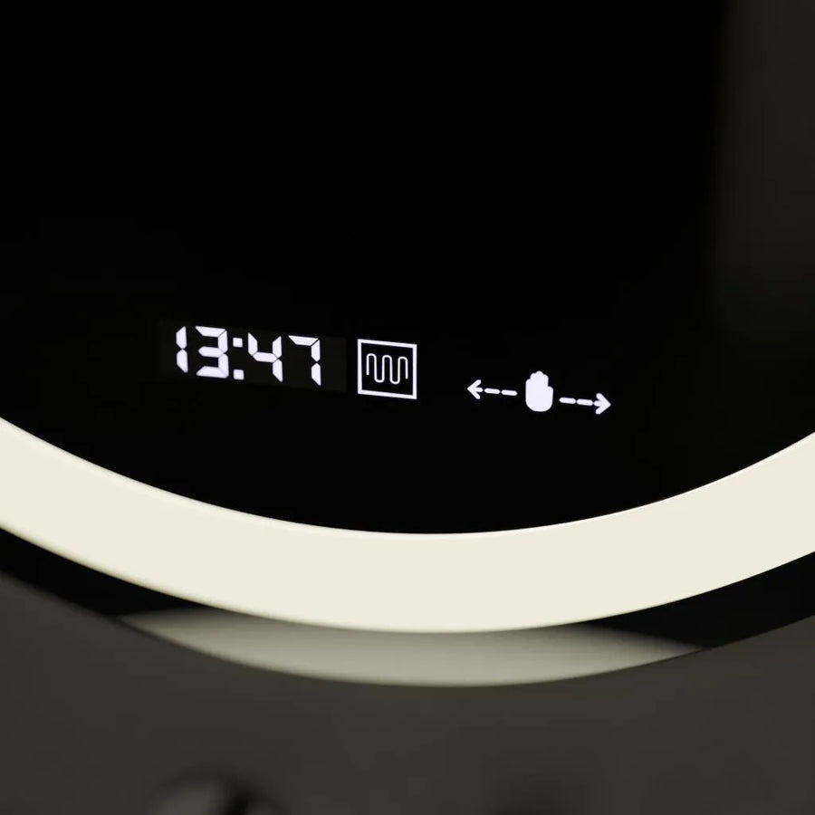 Miroir LED rond, 60 cm, Celeste MotionGlow Marcello, système anti-buée, horloge et thermomètre, intensité variable, lumière froide neutre et chaude 3000K/4000K/6000K