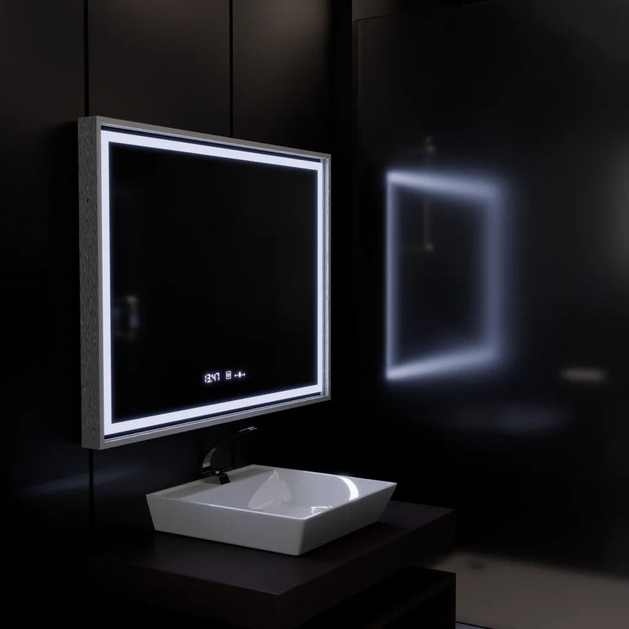 Miroir LED rectangulaire, 80 x 60 cm, Verite Imperial Silver Motion Glow Marcello, système anti-buée, horloge et thermomètre, intensité variable