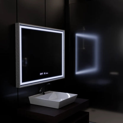 Miroir LED rectangulaire, 120x80 cm, Verite Imperial Silver Motion Glow Marcello, système anti-buée, horloge et thermomètre, intensité variable