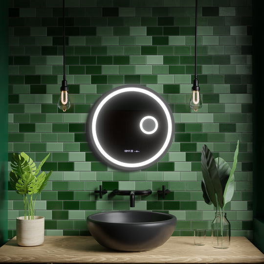 Miroir rond LED, 11 W, 60 cm, capteur Micah Marcello MotionGlow, système anti-buée, horloge et thermomètre, loupe cosmétique, miroirs Marcello à intensité variable Titre par défaut Alessandro Design