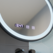 Miroir tactile LED NOVARA système anti-buée, horloge et température 70 cm cadre noir brossé