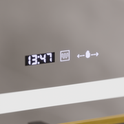 Miroir LED rectangulaire, 80x60 cm, Eclat MotionGlow Marcello, système anti-buée, horloge et thermomètre, loupe cosmétique, intensité variable, cadre doré brossé