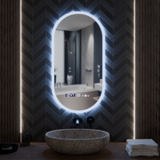 Miroir LED ovale, 50x100 cm, capteur Lucia Marcello, système antibuée, horloge et thermomètre, intensité variable