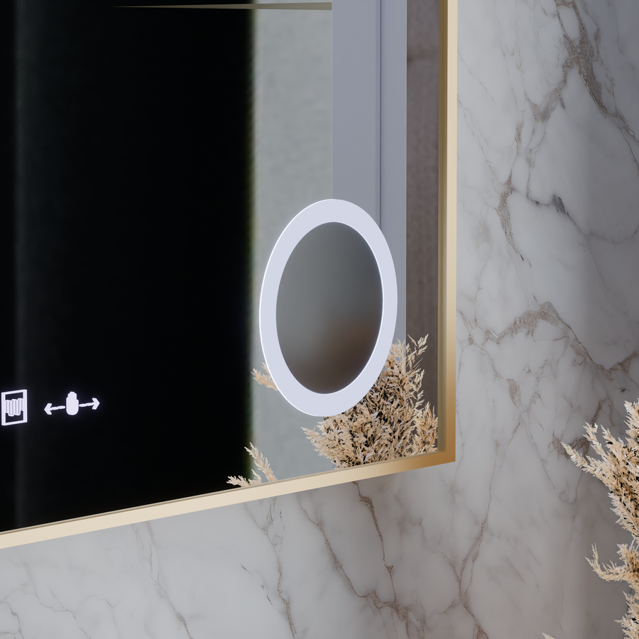 Miroir LED avec capteur MotionGlow Rosalia 80 x 60 cm Lumière chaude/froide/neutre Système anti-buée à intensité variable Thermomètre Horloge Collection Marcello Funghi