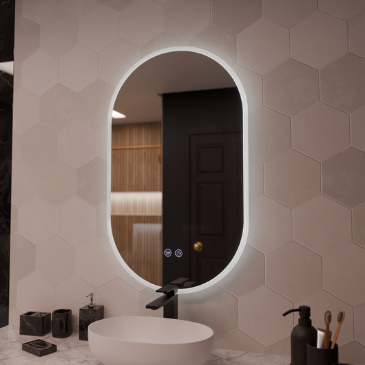 Miroir LED ovale 50x80cm Llexort, Touch, Système anti-buée, Gradable