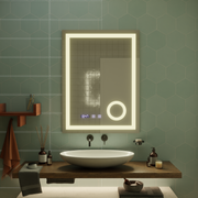 NIVERA Miroir Tactile LED Système de Désembuage, Horloge et Température Loupe Cosmétique 60x80 cm