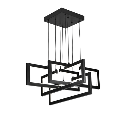 Lustre LED avec télécommande, Suspendu 96W, 4 Éléments, Lumière Froid/Chaud/Neutre, Dimmable, Hauteur réglable, Noir