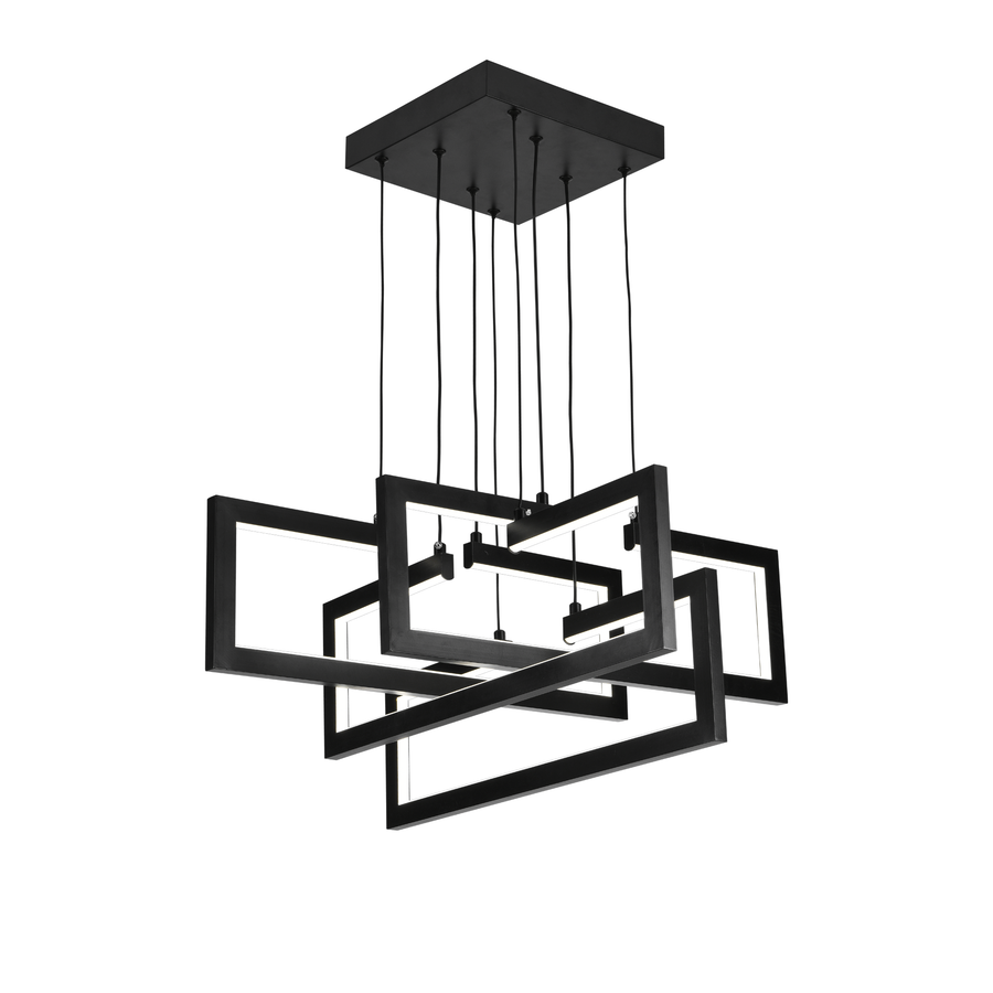 Lustre LED avec télécommande, Suspendu 96W, 4 Éléments, Lumière Froid/Chaud/Neutre, Dimmable, Hauteur réglable, Noir