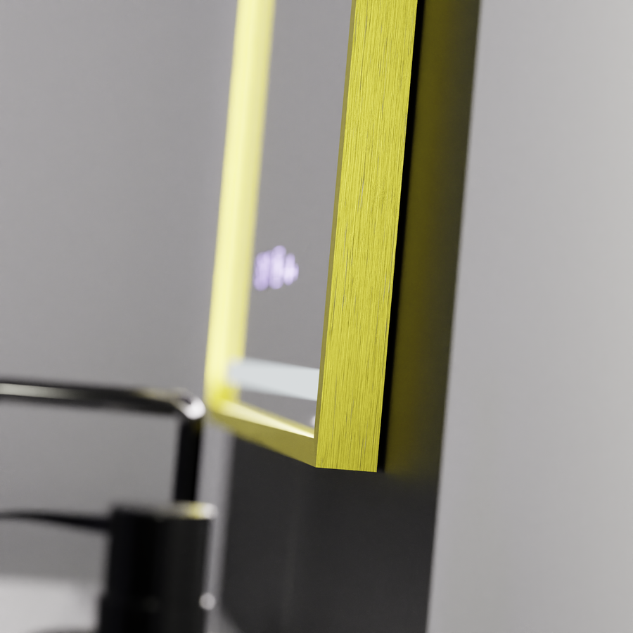 Miroir LED rectangulaire, 75x90 cm, Verite Royale Gold MotionGlow Marcello, système anti-buée, horloge et thermomètre, intensité variable