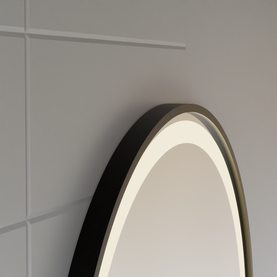 Miroir LED Tactile NOVARA Système Désembuage, Horloge et Température 50 cm Cadre Noir Brossé