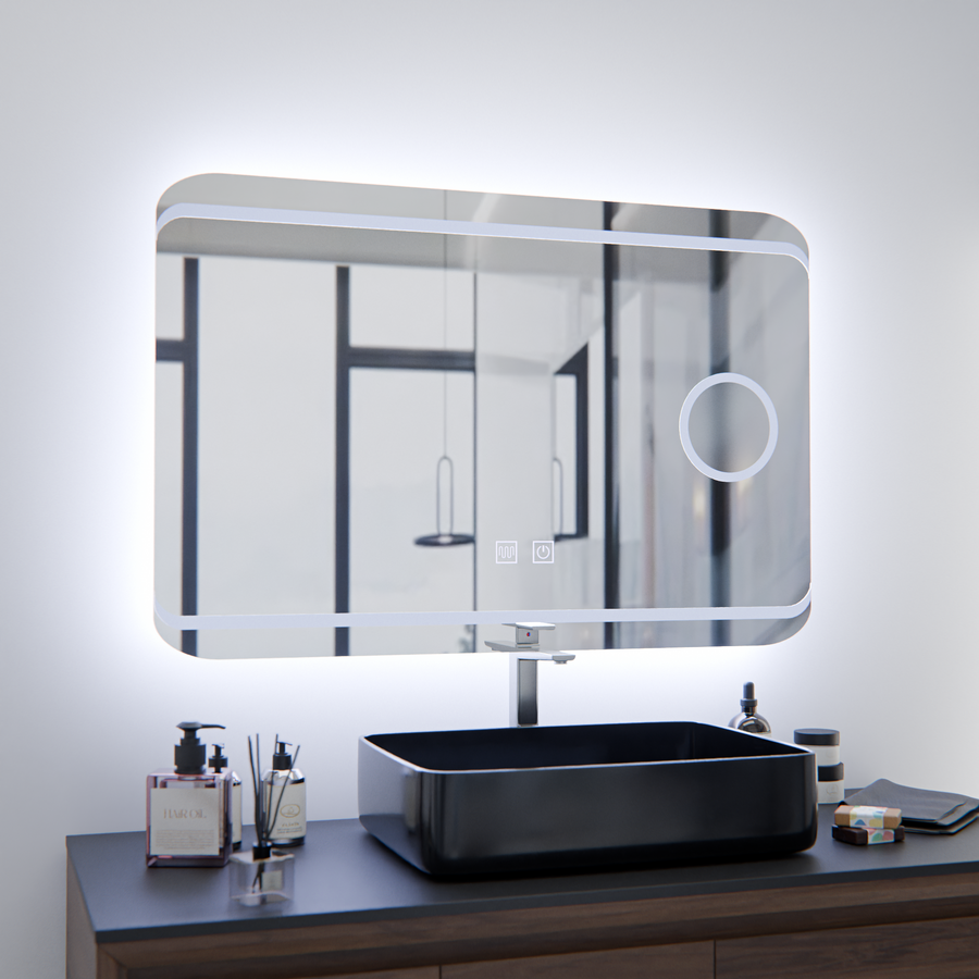 Miroir LED E30S/65X45, fonction tactile et anti-buée, lumière cosmétique, 65x45cm, lumière froide 6000K
