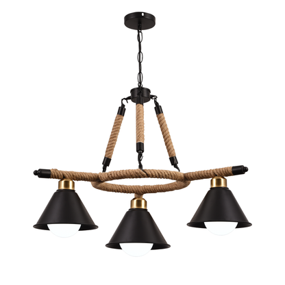 Lustre suspendu vintage, LV571/3BK, 3*E27, marron, métal et ficelle