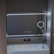 Miroir LED rectangulaire, 120x80cm, Definition MotionGlow Marcello, système anti-buée, horloge et thermomètre, loupe cosmétique, variable