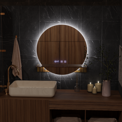 Miroir LED Touch Alfred système de désembuage, horloge et température 60x60 cm avec support intégré