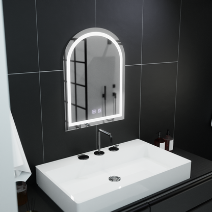 Miroir LED arqué 60x80cm, Arco Touch, système anti-buée, intensité variable