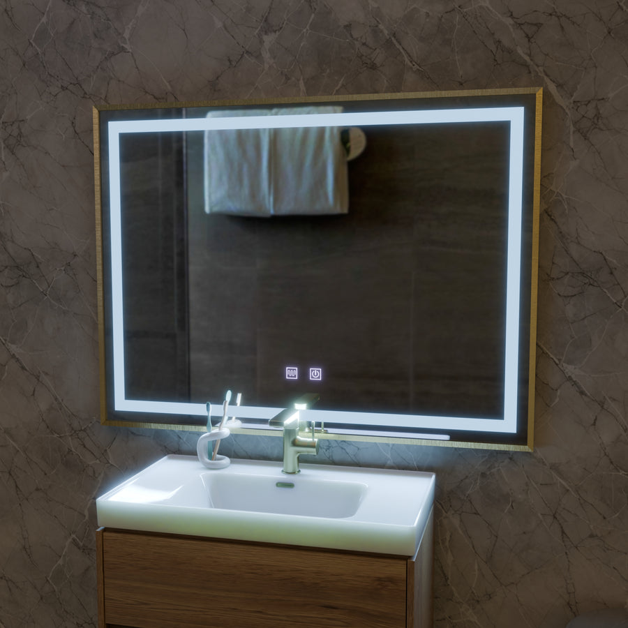 Miroir LED Touch Kariri, 80x60 cm, fonction anti-buée, cadre brossé Or Rose