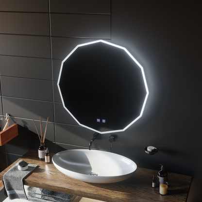 Miroir LED rond, 80 cm, VIVO Touch, système anti-buée, intensité variable