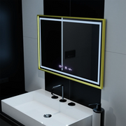 Miroir LED rectangulaire, 100x65 cm, Verite Royale Gold Motion Glow Marcello, système anti-buée, horloge et thermomètre, intensité variable
